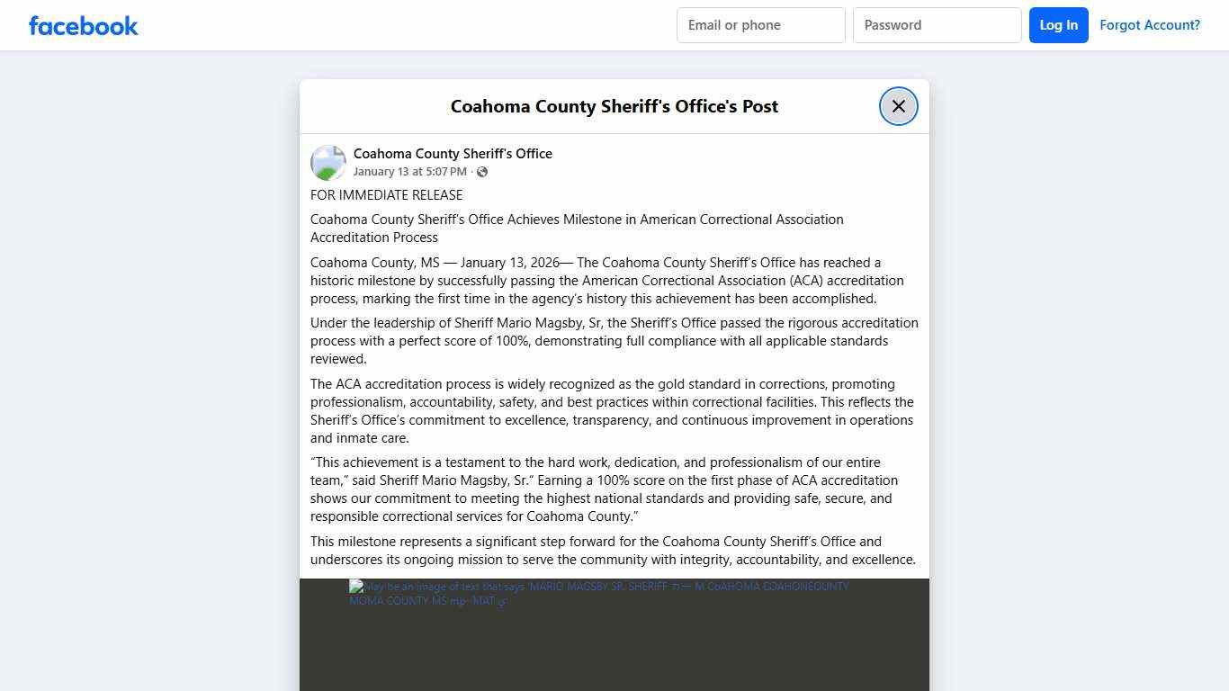 FOR IMMEDIATE RELEASE... - Coahoma County Sheriff's Office Facebook